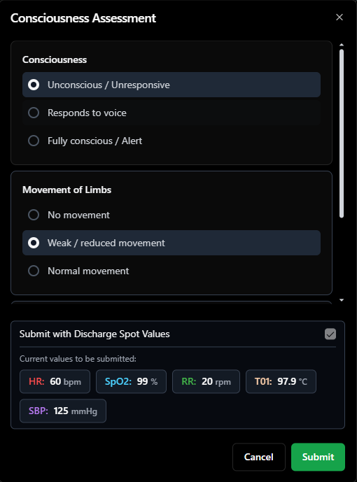 Med.Live Consciousness Assessment and Discharge Recording form