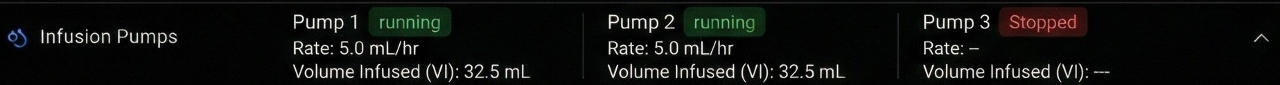 Med.Live Infusion Pump monitoring panel showing pump status and flow rates